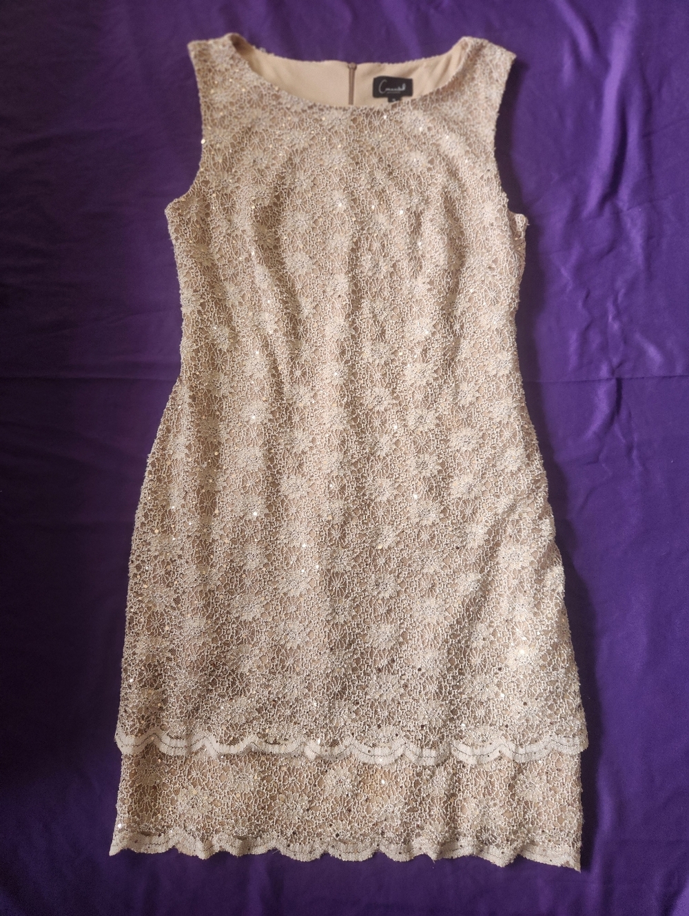 Connected Apparel Gold Lace Midi Dress